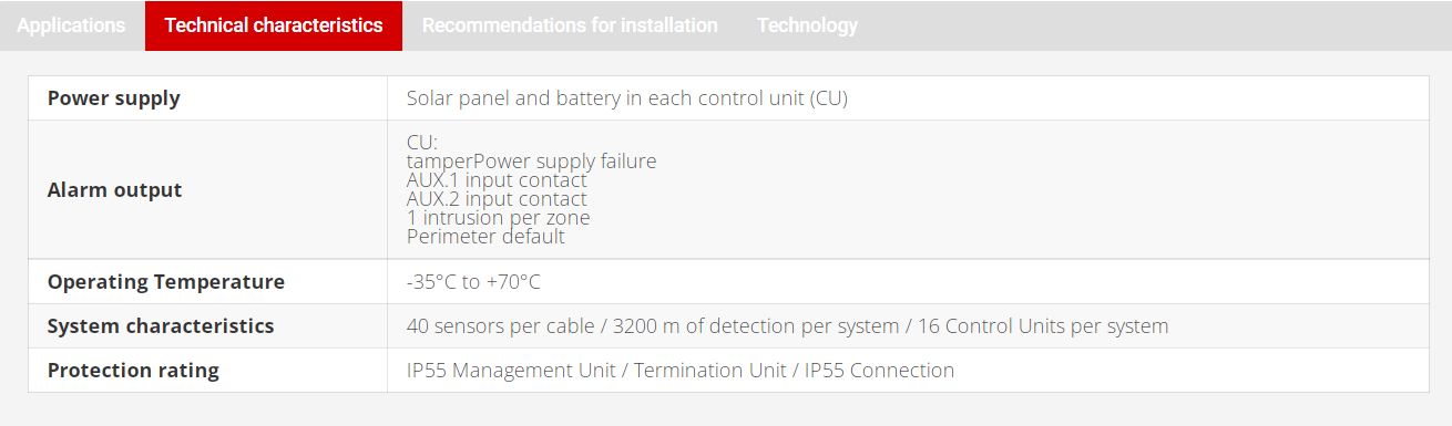 Hệ thống phát hiện xâm nhập rung động hàng rào G-FENCE 3000 specs